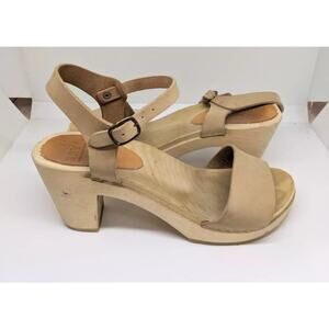 BRYN Women's Clogs High Heels Leather Tan Beige Made In America Size 39